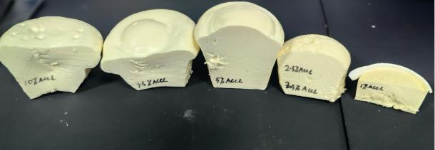 Foam density under different Accelerator 1 adding level