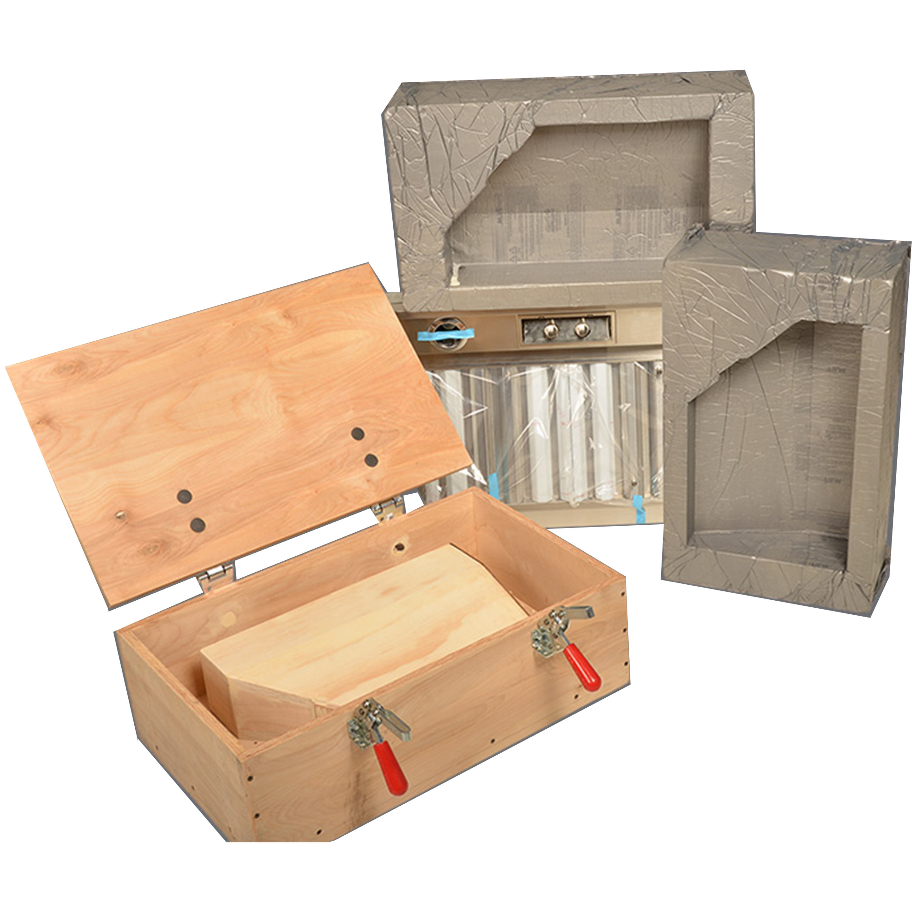 PU foam-in-place packaging in wooden crates