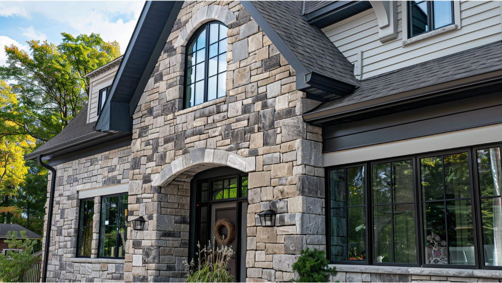 PU faux stone siding on a building facade