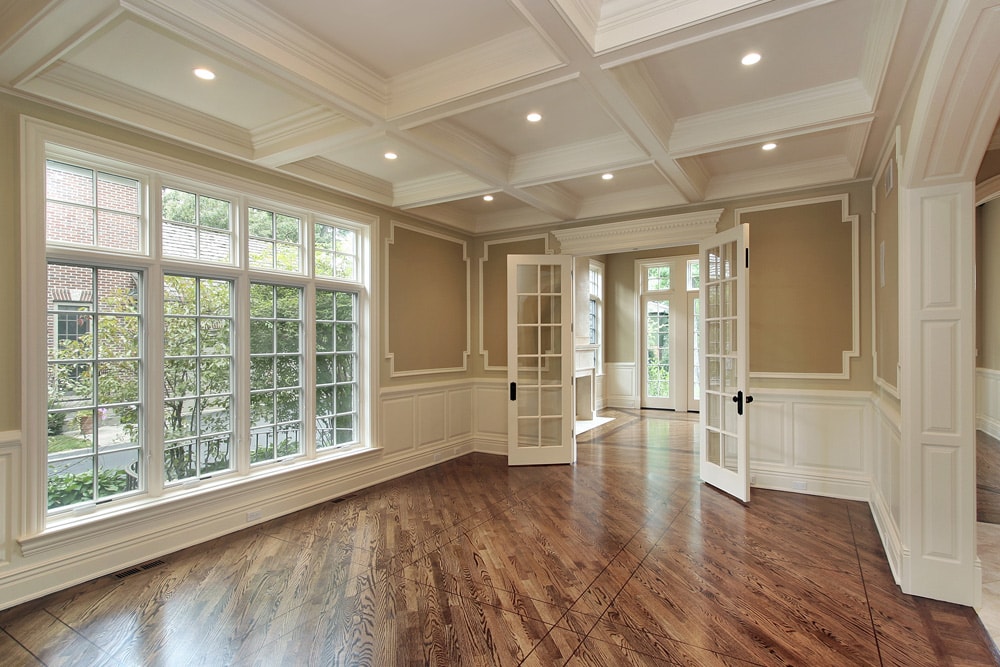 Interior cornice and trim moulding in a room