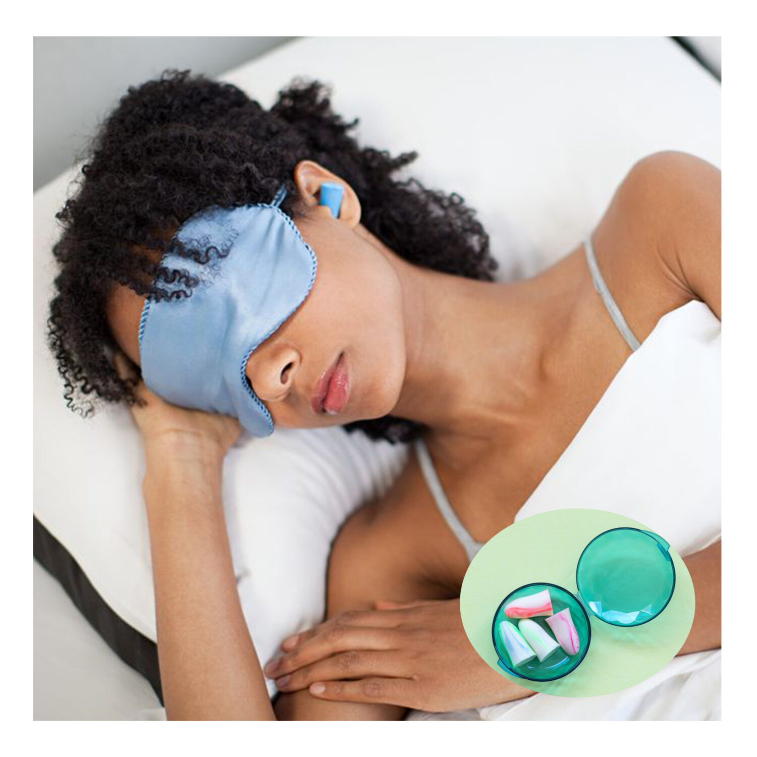 Woman sleeping with PU foam earplug