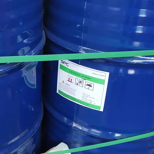 Blue steel drums of SPC blended polyol, component A of the spray polyurethane foam system
